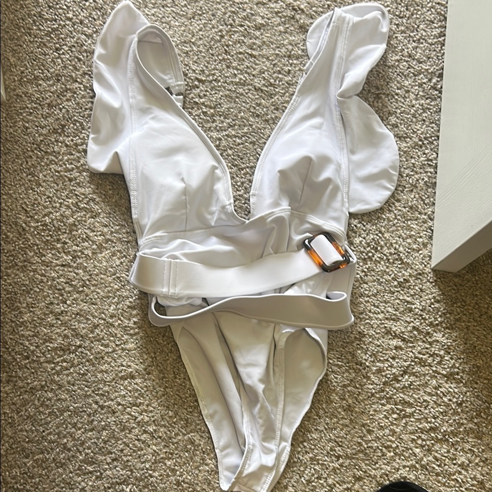 White Ruffled One-Piece Swimsuit. Worn once.